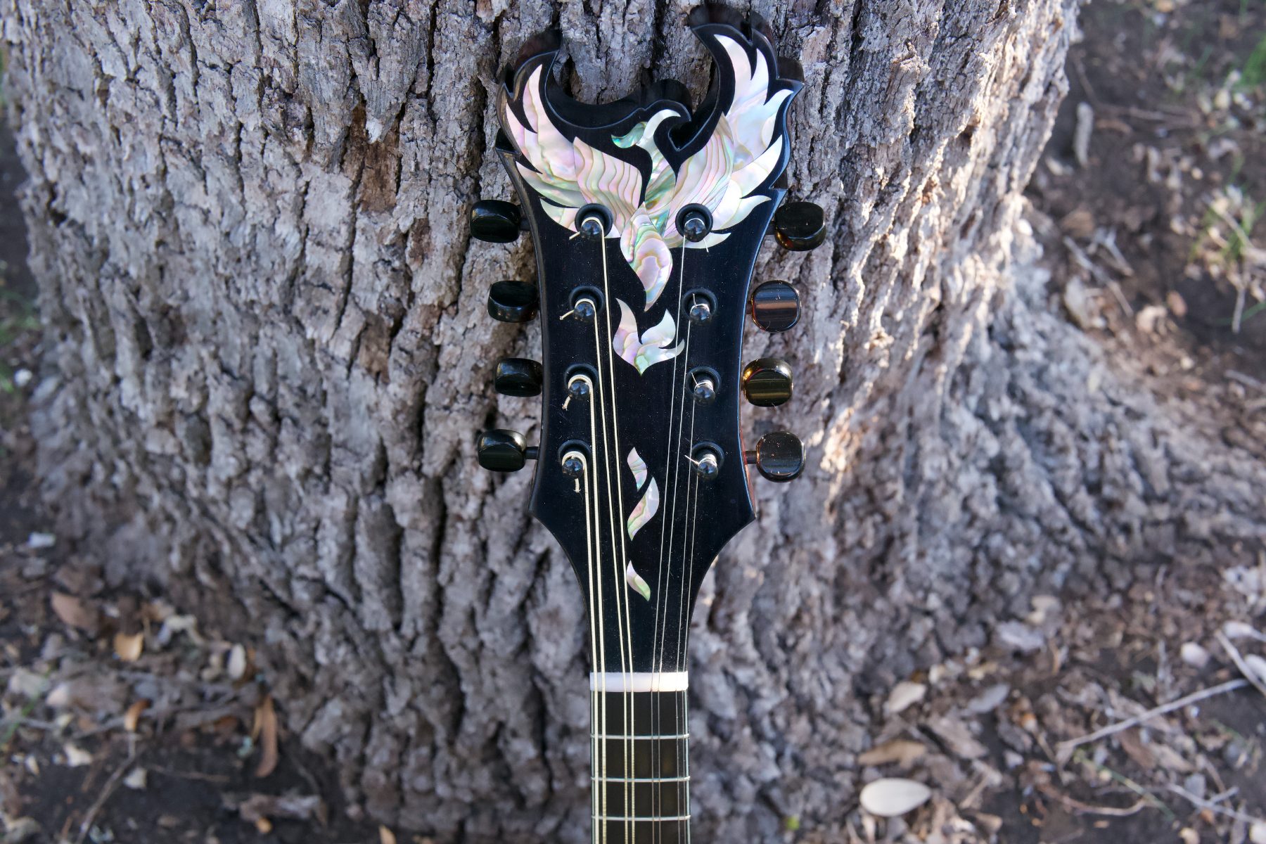 Abalone phoenix inlay on the headstock
